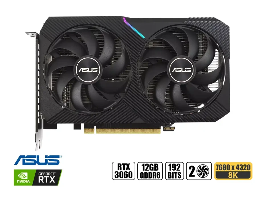 Tarjeta De Video Asus Rtx 3060 Dual Oc 12gb Gddr6 (90yv0gb2-mvaa10) Geforce Nvidia 192 Bits, 2 Ventiladores