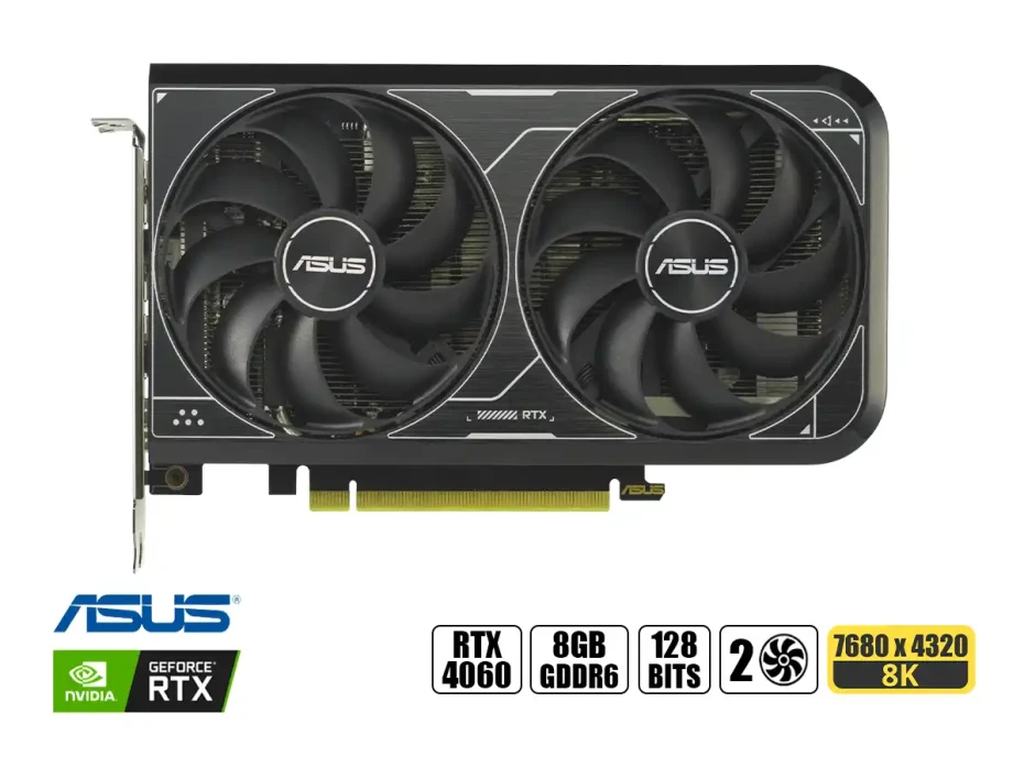 Tarjeta De Video Asus Rtx 4060 Dual Oc V2 8gb Gddr6 (90yv0jc4-m0aa00) Geforce Nvidia 128 Bits, 2 Ventiladores