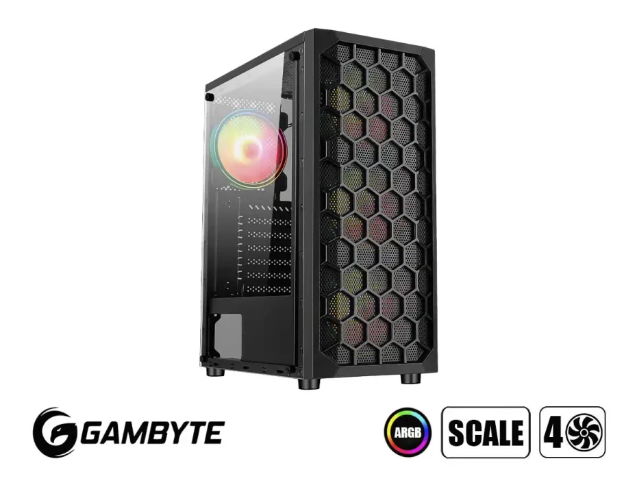 Case Gambyte Scale S/fuente (cs-sca4rbwkg-lg) Panel De Vidrio, 4 Ventiladores, Led Rgb, Negro