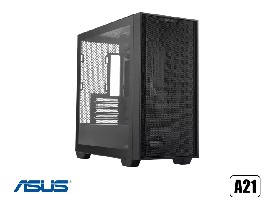 Case Asus A21 Con Malla S/fuente (90-c-asus-a21_bk) Panel De Vidrio,  Negro, Micro Atx