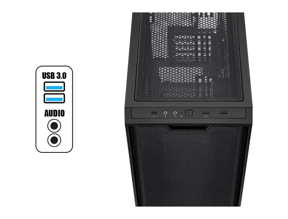 Case Asus A21 Con Malla S/fuente (90-c-asus-a21_bk) Panel De Vidrio,  Negro, Micro Atx