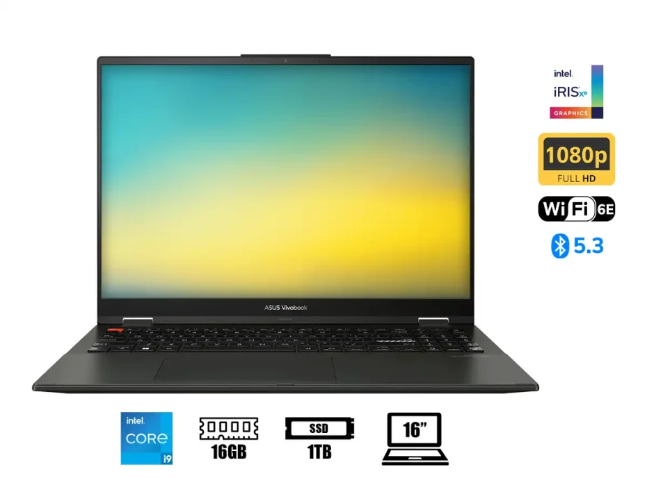 Laptop Asus Core I9-13900h Vivobook S 16 Flip Tp3604va-is93t 2-in-1 (tp3604va-is93t) 16" Wuxga, Ram 16gb, Ssd 1tb, Touchscreen, Win11, Black, 13gen.