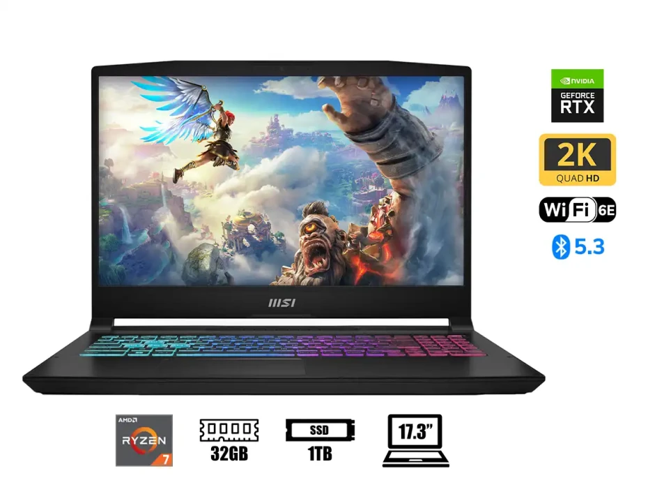 Laptop Msi Ryzen 7-8845hs Katana A17 Ai B8vg-1002 Gaming (a17-ai-b8vg-1002us) 17.3" Qhd, 240hz, Ram 32gb, Ssd 1tb, Rtx 4070 8gb, Win11, Rgb, Black