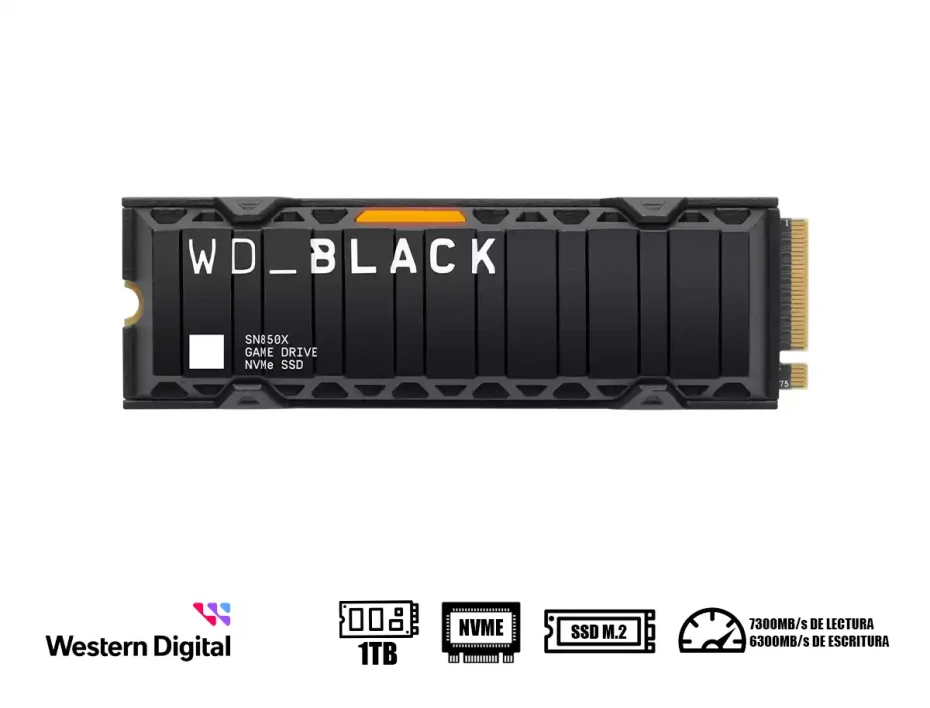 Unidad De Almacenamiento Ssd M.2 Pcie Western Digital 1tb Nvme Black Sn850x, 2280 (wds100t2xhe) Hasta 7300mb/s De Lectura