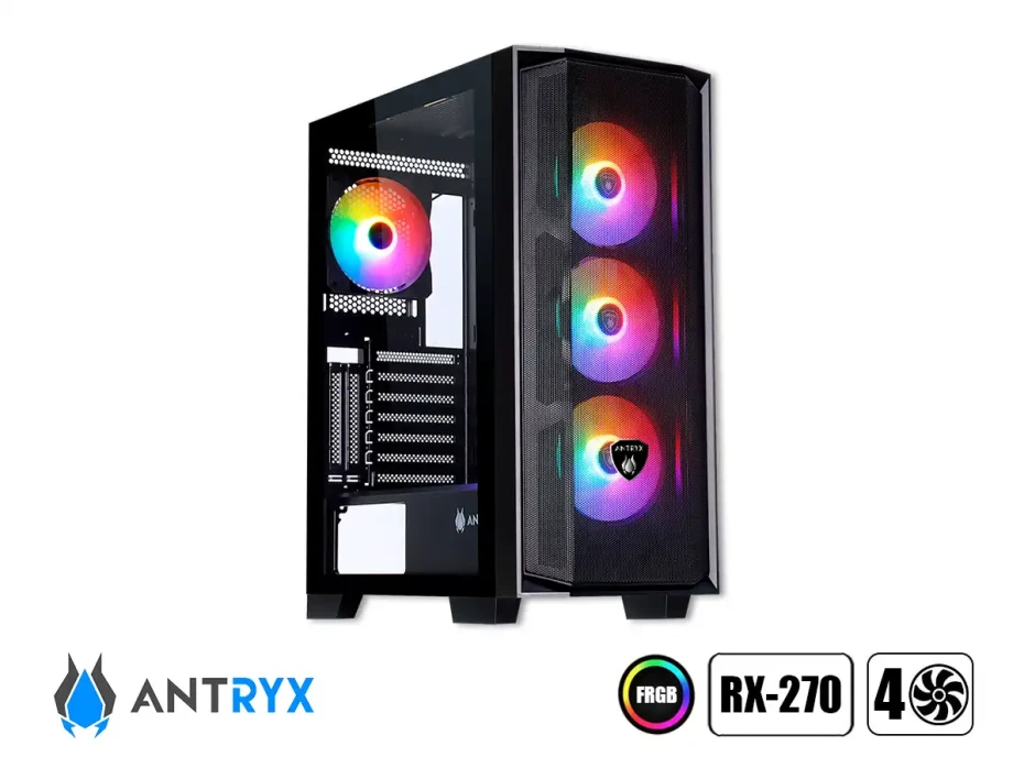 Case Antryx Gaming Rx-270 S/fuente (ac-rx270kfr) Vidrio Templado, 4 Ventiladores, Led Frgb, Negro