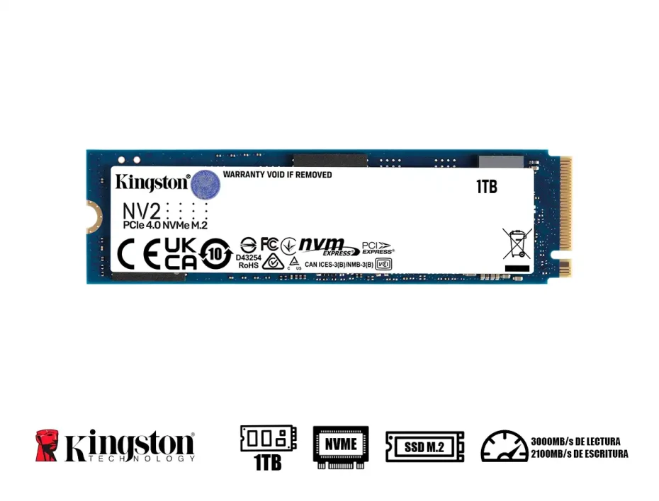 Unidad De Almacenamiento Ssd M.2 Pcie Kingston 1tb Nvme Nv2, 2280 (snv2s/1000g) 3500mb/s