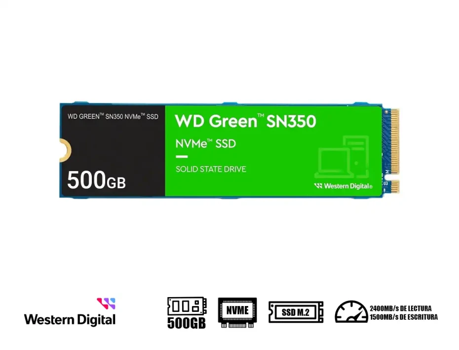 Unidad De Almacenamiento Ssd M.2 Pcie Western Digital 500gb Nvme Sn350, 2280 (wds500g2g0c) 2400mb/s