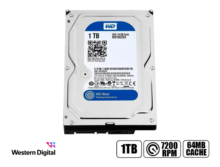 Disco Duro Western Digital 1tb (wd10ezex) Cache De 64mb, 7200 Rpm, 3.5", Sata 3, Para Pc De Escritorio, Azul