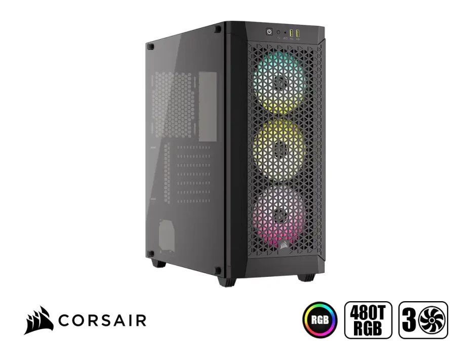 Case Corsair 480t Rgb S/fuente (cc-9011272-ww) Panel Lateral De Vidrio Templado, 3 Cooler Rgb, Negro