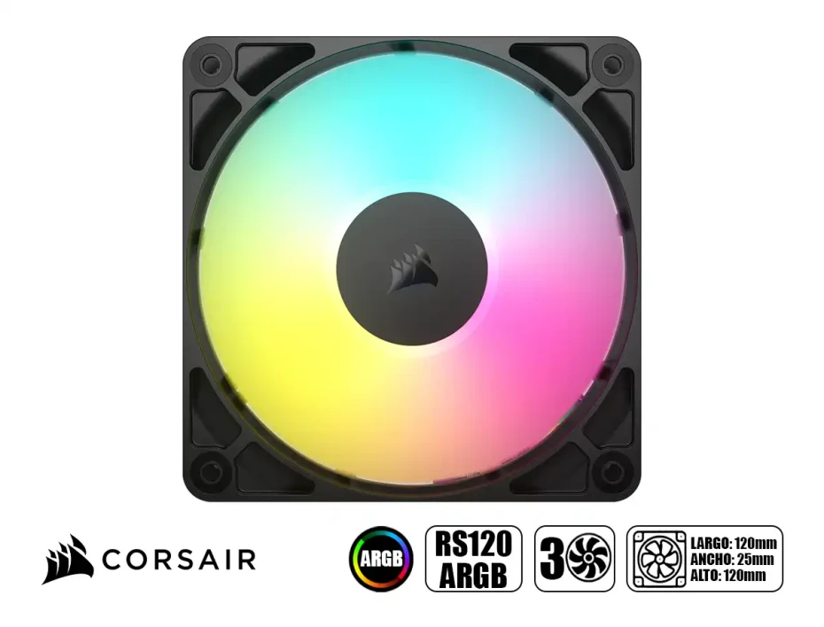 Cooler Para Case Corsair Rs120 (co-9050181-ww) Pack 3, 120mm, Led Argb, Negro