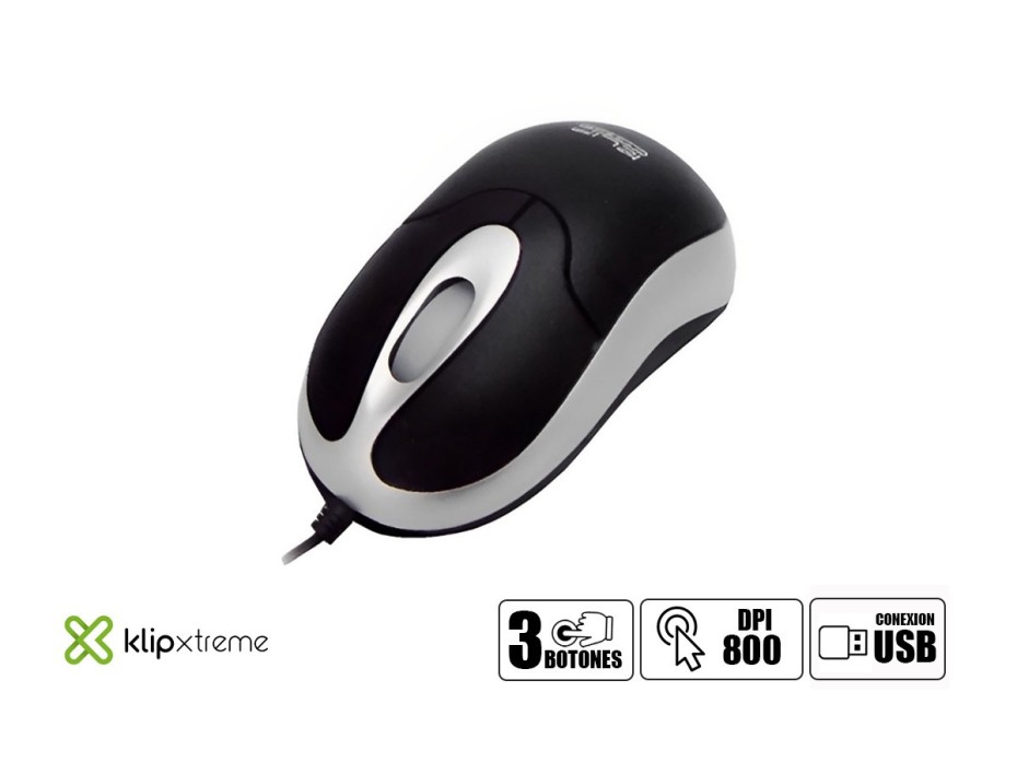 Mouse Klip Mini Retractil (kmo-103) Hasta 800 Dpi, 3 Botones, Negro Con Plomo