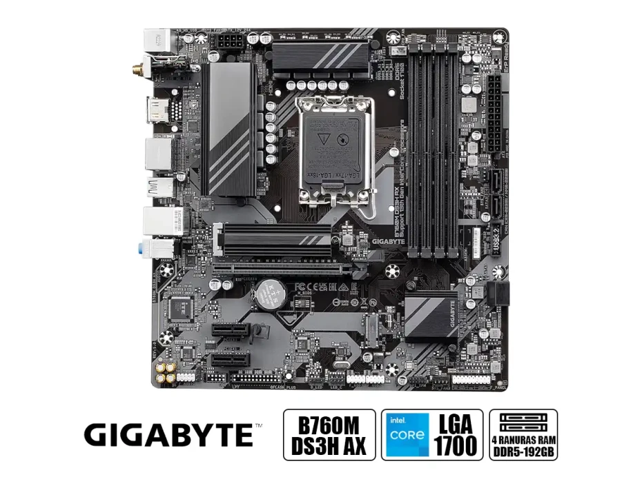 Placa Madre Gigabyte B760m Ds3h Ax (b760m Ds3h Ddr5 G10) Socket Lga 1700, Ram Ddr5 Buss 7600oc Mhz, 14va, 13va, 12va Gen