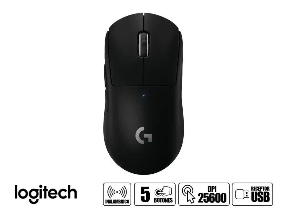 Mouse Inalambrico Logitech G Pro X Superlight Gaming (910-005878) Hasta 25.600 Dpi, Receptor Usb, 5 Botones, Negro