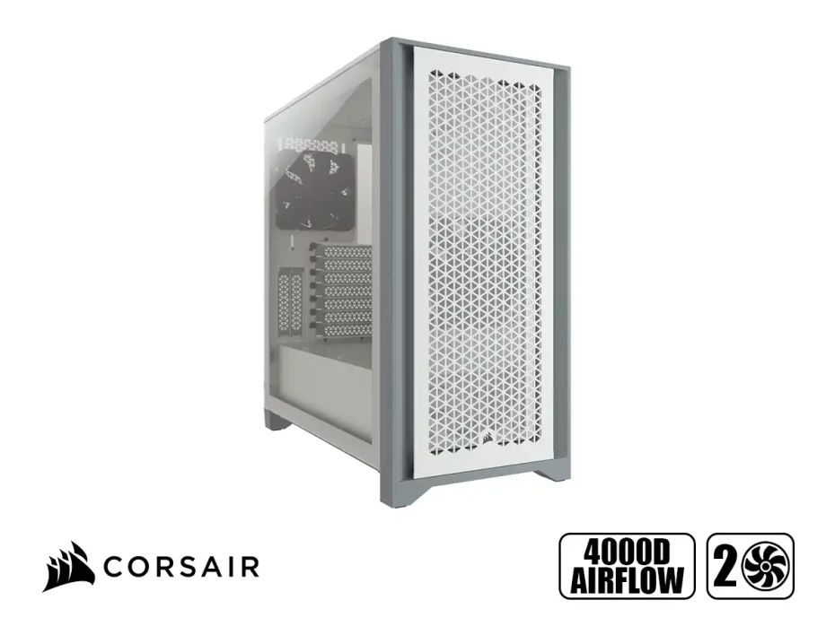 Case Corsair 4000d Airflow S/fuente (cc-9011201-ww) Panel De Vidrio, 2 Ventiladores, Blanco