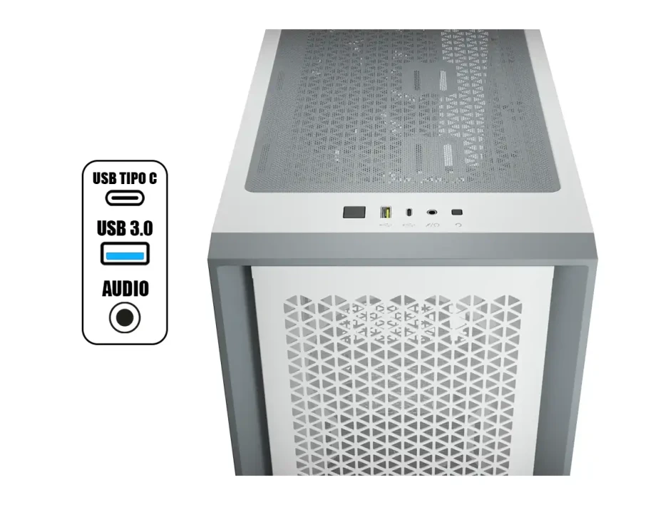 Case Corsair 4000d Airflow S/fuente (cc-9011201-ww) Panel De Vidrio, 2 Ventiladores, Blanco