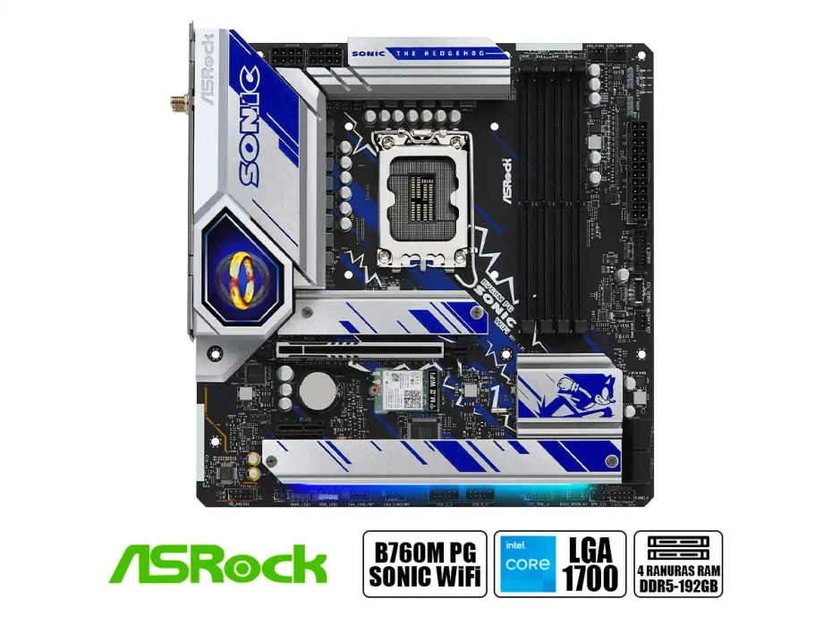 Placa Madre Asrock B760m Pg Sonic Wifi (90-mxbkm0-a0uayz) Socket Lga 1700, Ram Ddr5 7200oc Mhz, 14va, 13va, 12va Gen