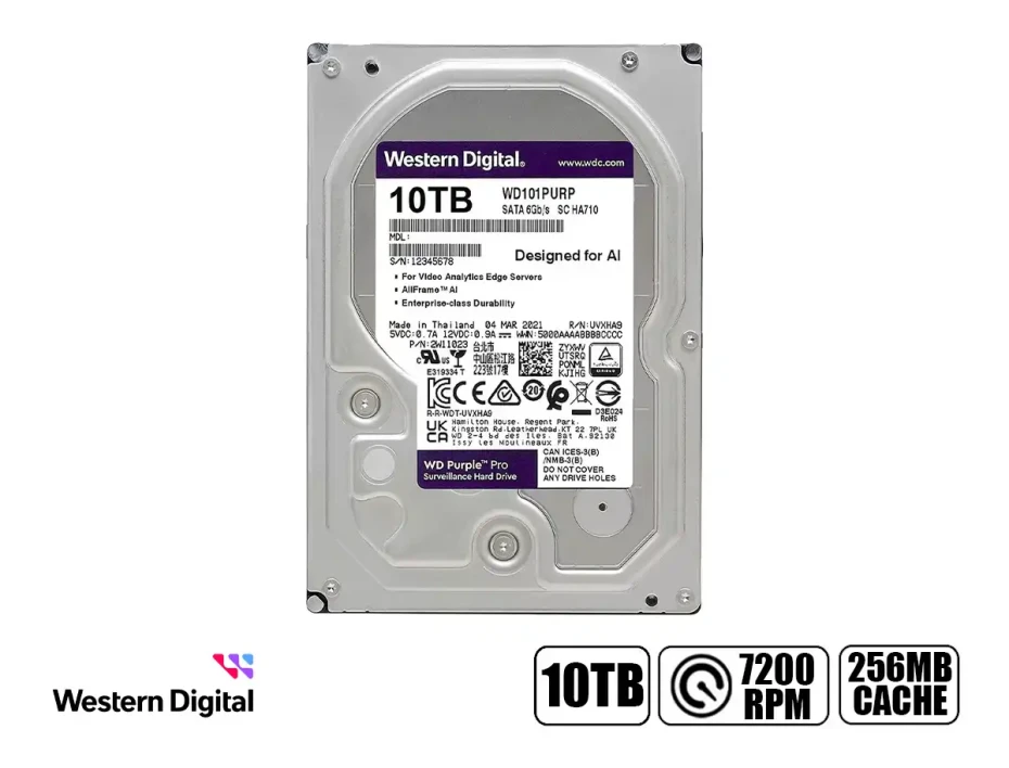 Disco Duro Western Digital 10tb (wd101purp) Cache 256mb, 7200 Rpm, 3.5", Sata 6, Para Video Vigilancia, Purpura