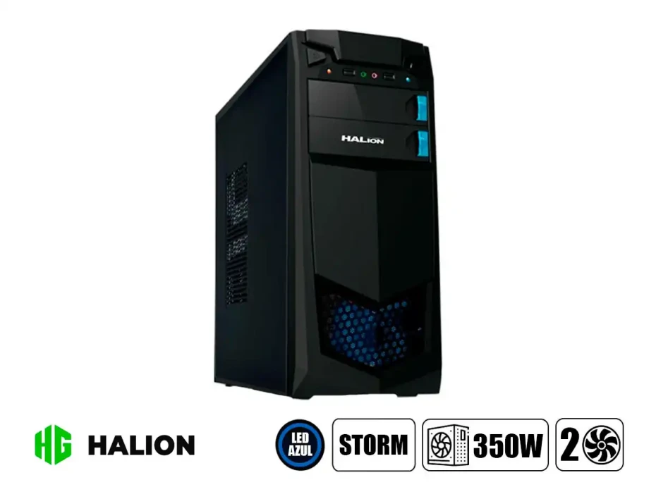 Case Halion Storm Fuente 350w (7223 Blue) 2 Ventiladores, Led Azul, Negro