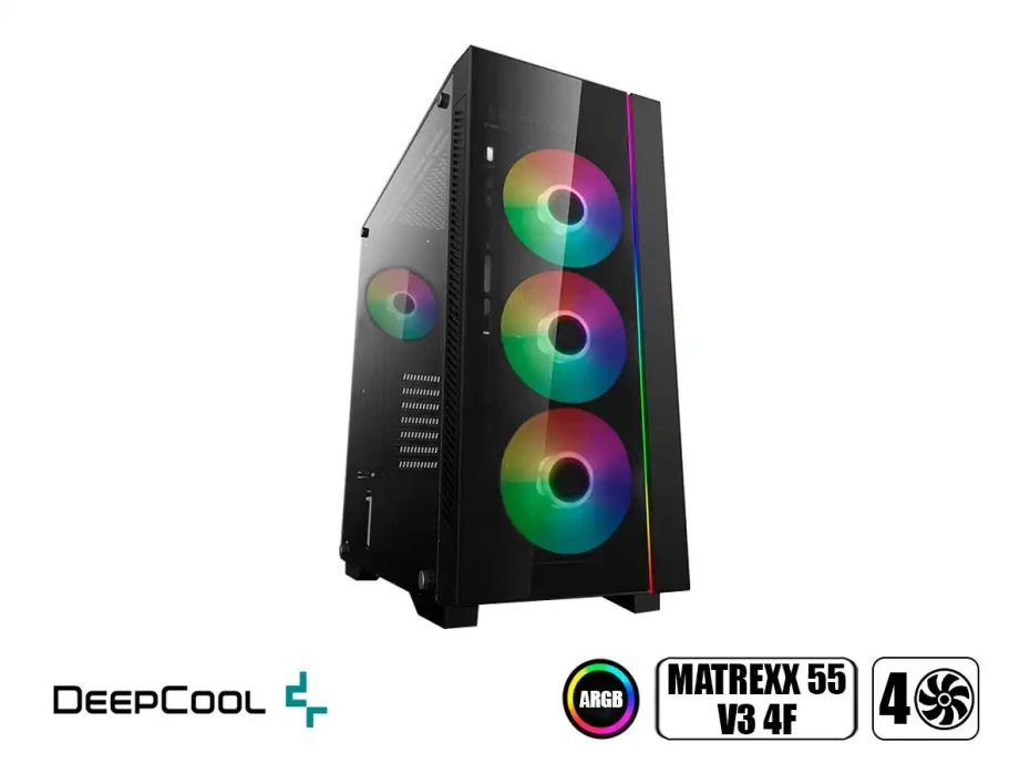 Case Deepcool Matrexx 55 V3 Add Rgb 4f S/fuente (dp-atx-matrexx55v3-ar-4f) Paneles De Vidrio, 4 Ventiladores, Led Argb, Negro