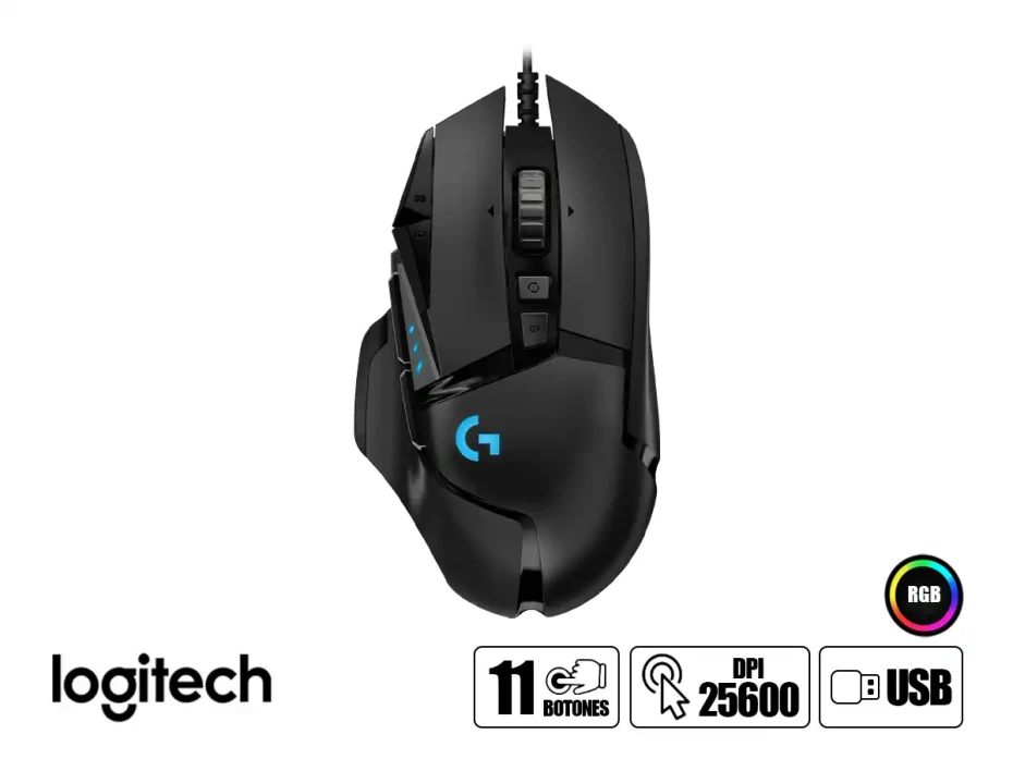 Mouse Logitech G502 Hero Gaming (910-005469) Hasta 25.600 Dpi, 11 Botones Programables, Rgb, Negro