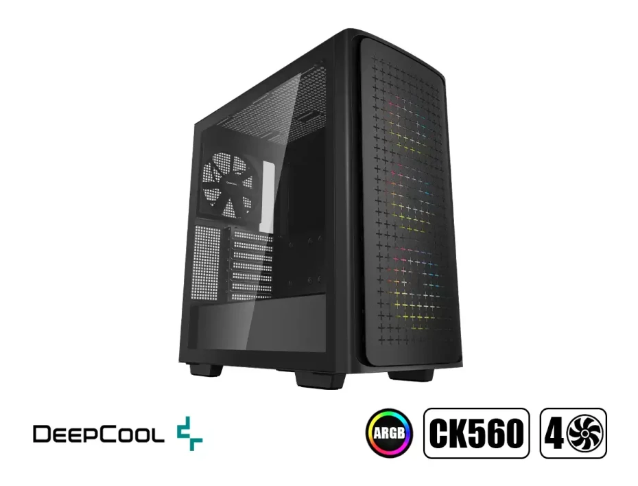 Case Deepcool Gaming Ck560 S/fuente (r-ck560-bkaae4-g-1) Panel De Vidrio, 4 Ventiladores, Led Argb, Negro