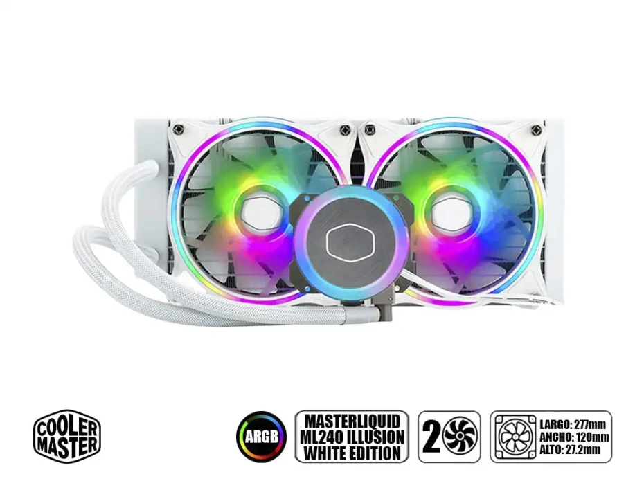 Sistema De Enfriamiento Liquido Cooler Master Masterliquid Ml240 Illusion White Edition (mlx-d24m-a18pw-r1) 2 Ventiladores, 240mm, Led Argb