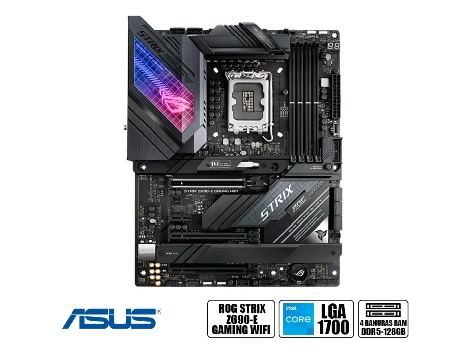 Placa Madre Asus Z690-e Rog Gaming Wifi (90b18j0-m0eay0) Socket Lga 1700, Ram Ddr5 Buss 6400oc Mt/s, 14va, 13va, 12va Gen, Rgb, Wifi 6e