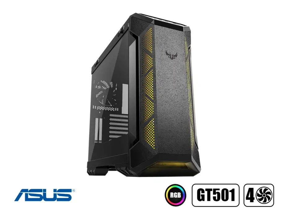 Case Asus Tuf Gaming Gt501 S/fuente (90dc0012-b48000) Panel De Vidrio, 4 Ventiladores, Led Rgb, Negro