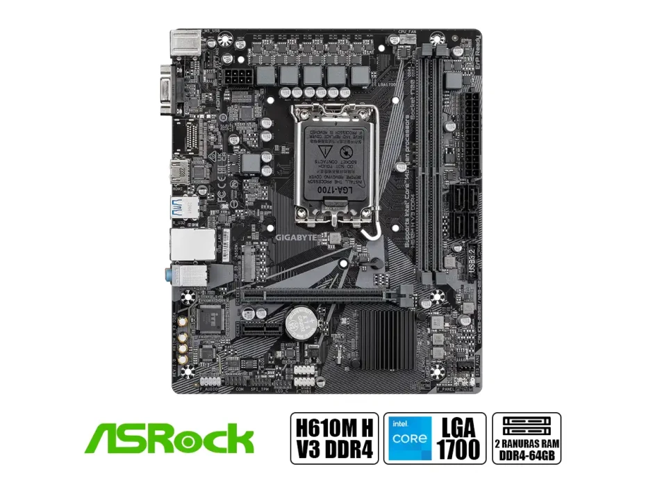 Placa Madre Gigabyte H610m H V3 Ddr4 (h610m-h-v3-ddr4) Socket Lga 1700, Ram Dddr4 Buss 3200mhz, 14va, 13va, 12va Gen