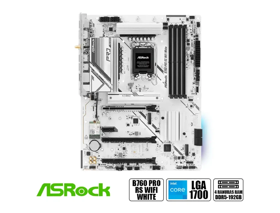 Placa Madre Asrock B760 Pro Rs Wifi White (90-b760prorswifiwhite) Socket Lga 1700, Ram Ddr5 Buss 7200oc Mhz, 14va, 13va, 12va Gen, Rgb, Wifi