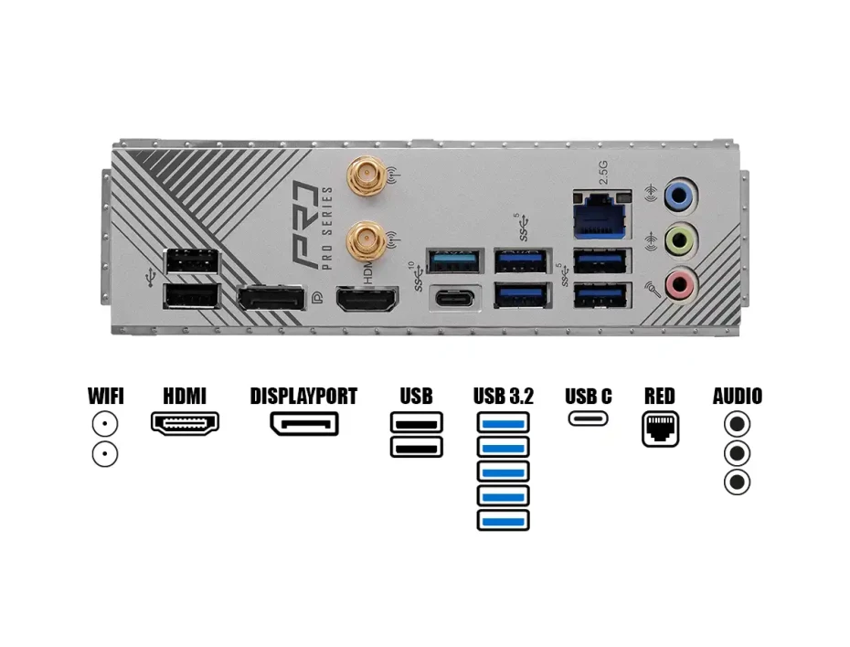 Placa Madre Asrock B760 Pro Rs Wifi White (90-b760prorswifiwhite) Socket Lga 1700, Ram Ddr5 Buss 7200oc Mhz, 14va, 13va, 12va Gen, Rgb, Wifi