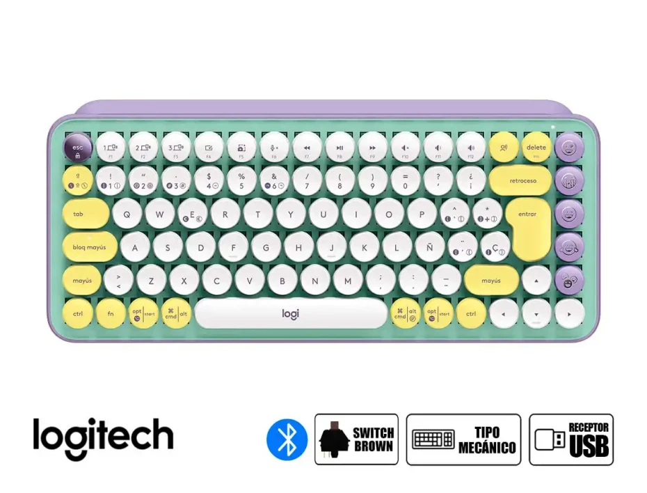 Teclado Inalambrico Logitech Pop Keys (920-010714) Mecanico, Lila / Green