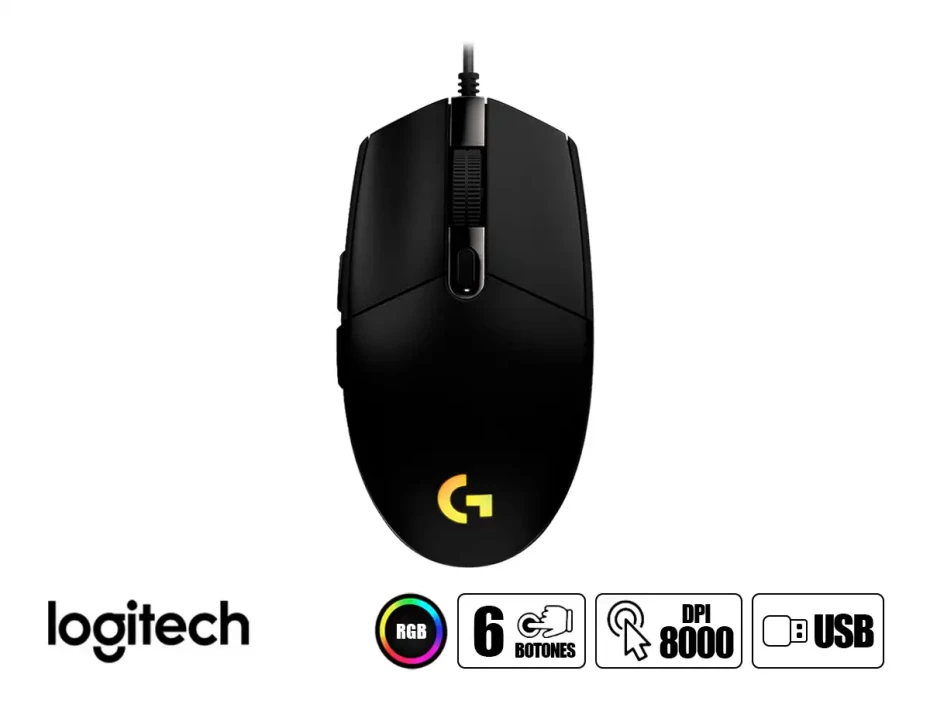 Mouse Logitech G203 Lightsync Gaming (910-005790) Hasta 8000 Dpi, 6 Botones Programables, Rgb, Negro