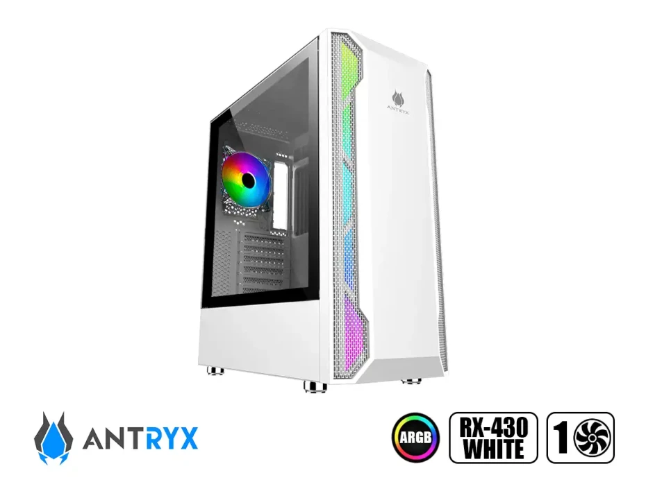 Case Antryx Rx-430 White S/fuente (ac-rx430w) Panel De Vidrio, Led, Blanco