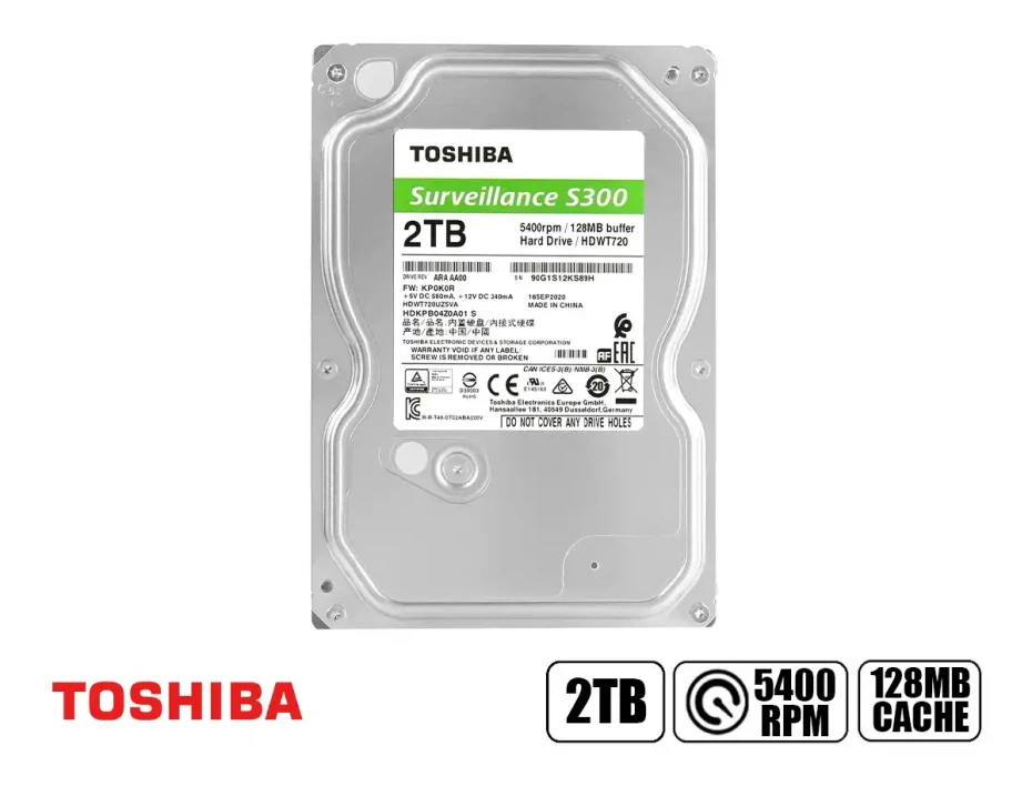 Disco Duro Toshiba 2tb S300 (hdwt720uzsva) Cache De 128mb, 5400 Rpm, 3.5", Sata 3, Para Pc De Escritorio