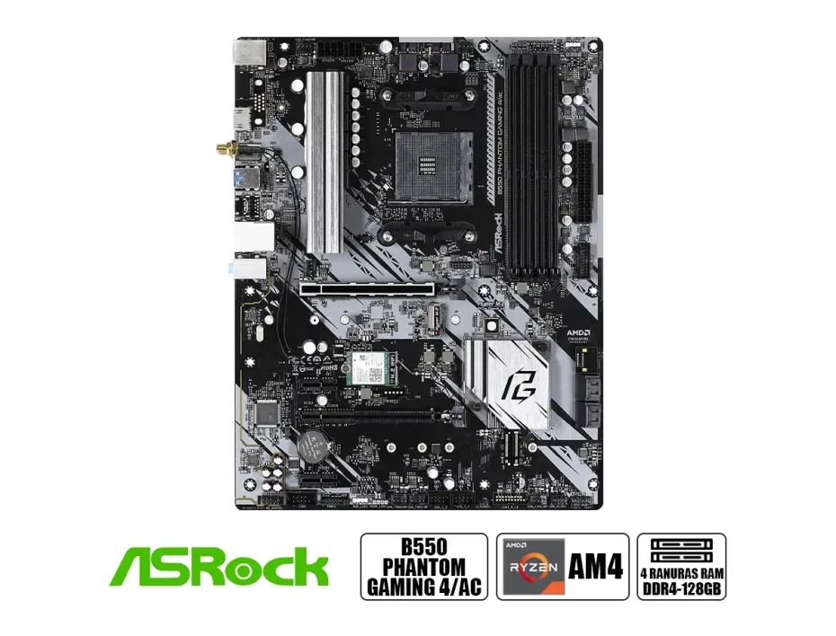 Placa Madre Asrock B550 Phantom Gaming 4/ac (90-mxbdz0-a0uayz) Socket Am4, Ram Ddr4 Buss 4533oc Mhz, Wifi