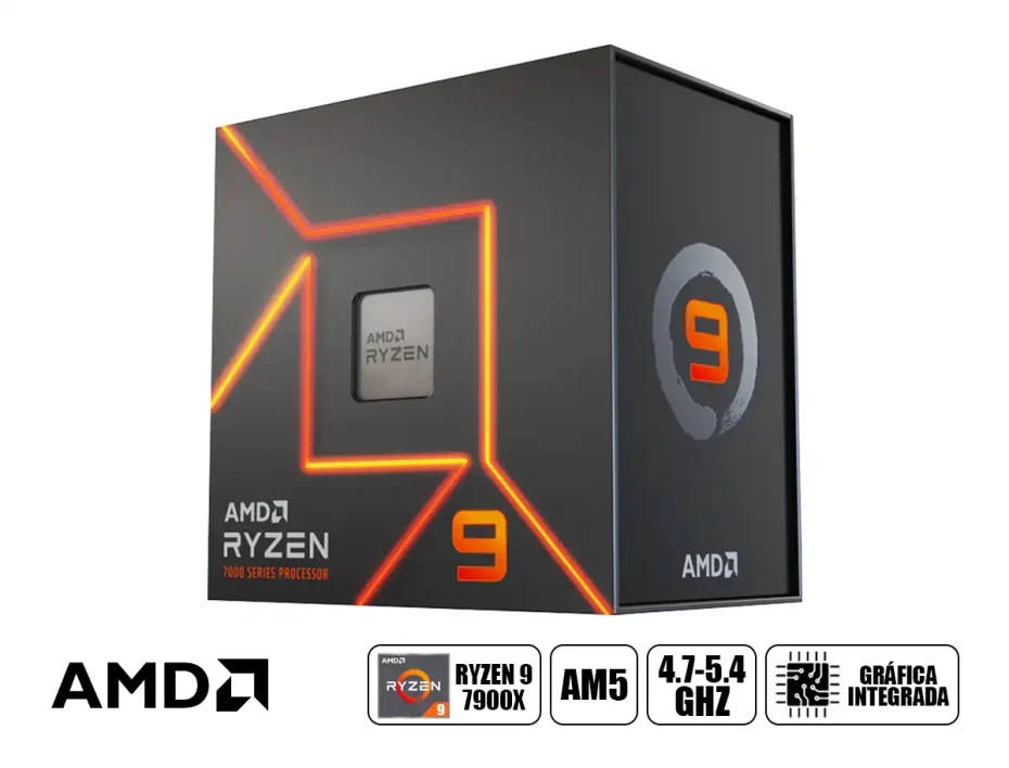 Procesador Amd Ryzen 9 7900x 4.7ghz Hasta 5.4 Ghz, 64mb (100-100000590box) Am5, 8 Nucleos, C/ Grafica Radeon