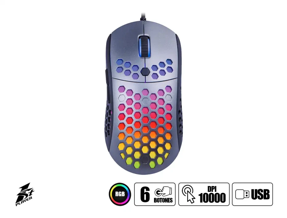 Mouse 1stplayer M6 Gaming (m6-1st Player) Hasta 10.000 Dpi, 6 Botones, Rgb, Gris