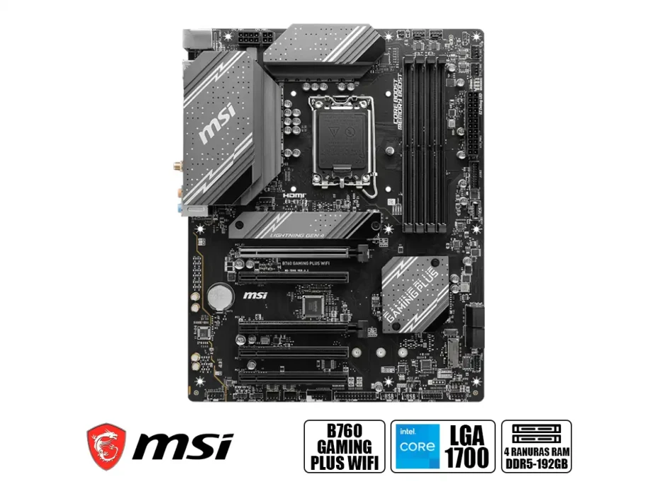 Placa Madre Msi B760 Gaming Plus Wifi (911-7d98-012) Socket Lga 1700, Ram Ddr5 Buss 6800oc Mhz, 14va, 13va, 12va Gen