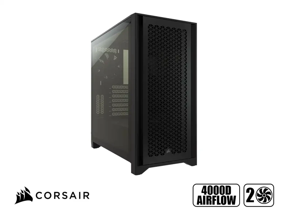 Case Corsair 4000d Airflow S/fuente (cc-9011200-ww) Panel De Vidrio, 2 Ventiladores, Negro