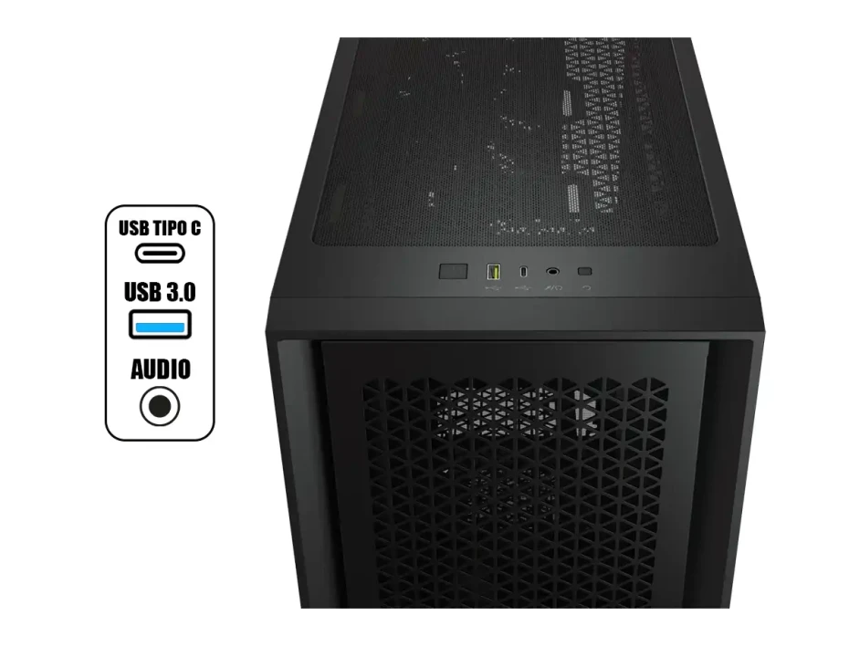 Case Corsair 4000d Airflow S/fuente (cc-9011200-ww) Panel De Vidrio, 2 Ventiladores, Negro