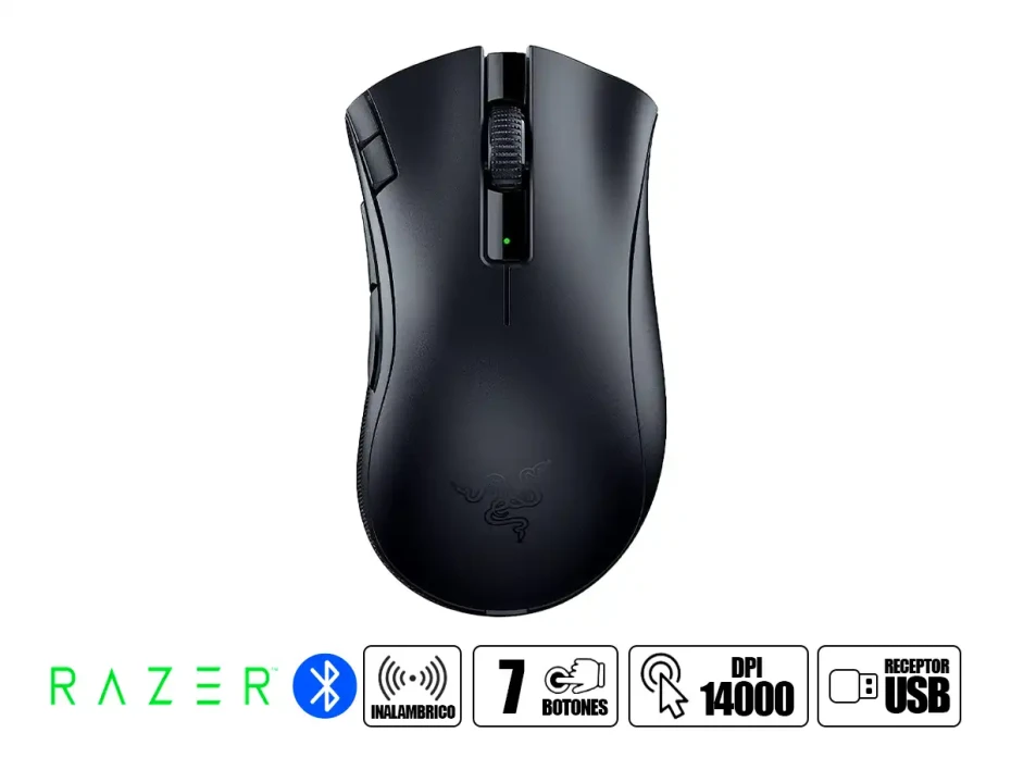 Mouse Inalambrico Razer Deathadder V2 X Hyperspeed (rz01-04130100-r3u1) Hasta 14.000 Dpi, 7 Botones Programables, Bt, Negro