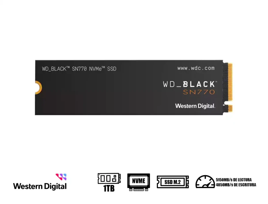 Unidad De Almacenamiento Ssd M.2 Pcie Western Digital 1tb Nvme Black Sn770, 2280 (wds100t3x0e) 5150mb/s