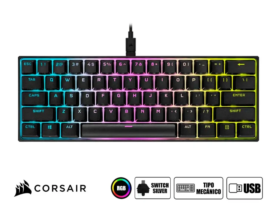 Teclado Gamer Corsair K65 Rgb Mini (ch-9194014-sp) Mecanico, Switch Silver, Led Rgb, Negro