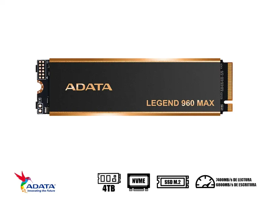 Unidad De Almacenamiento Ssd M.2 Pcie Adata 4tb Nvme Legend 960 Max, 2280 (aleg-960m-4tcs) 7400mb/s Con Discipador