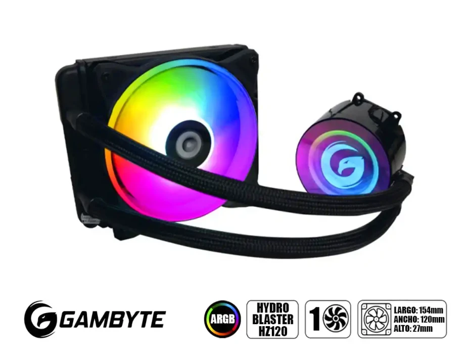 Sistema De Enfriamiento Liquido Gambyte Hydro Blaster Hz120 (hz-120r-argb) 1 Ventilador, 120mm, Led Argb