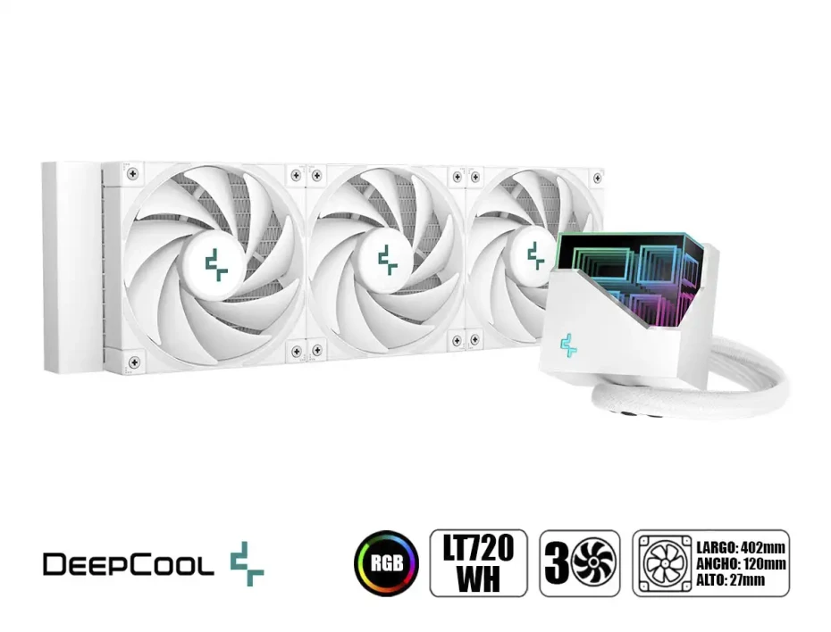 Sistema De Enfriamiento Liquido Deepcool Lt720 Wh (r-lt720-whamnf-g-1) 3 Ventiladores, 360mm, Led Rgb