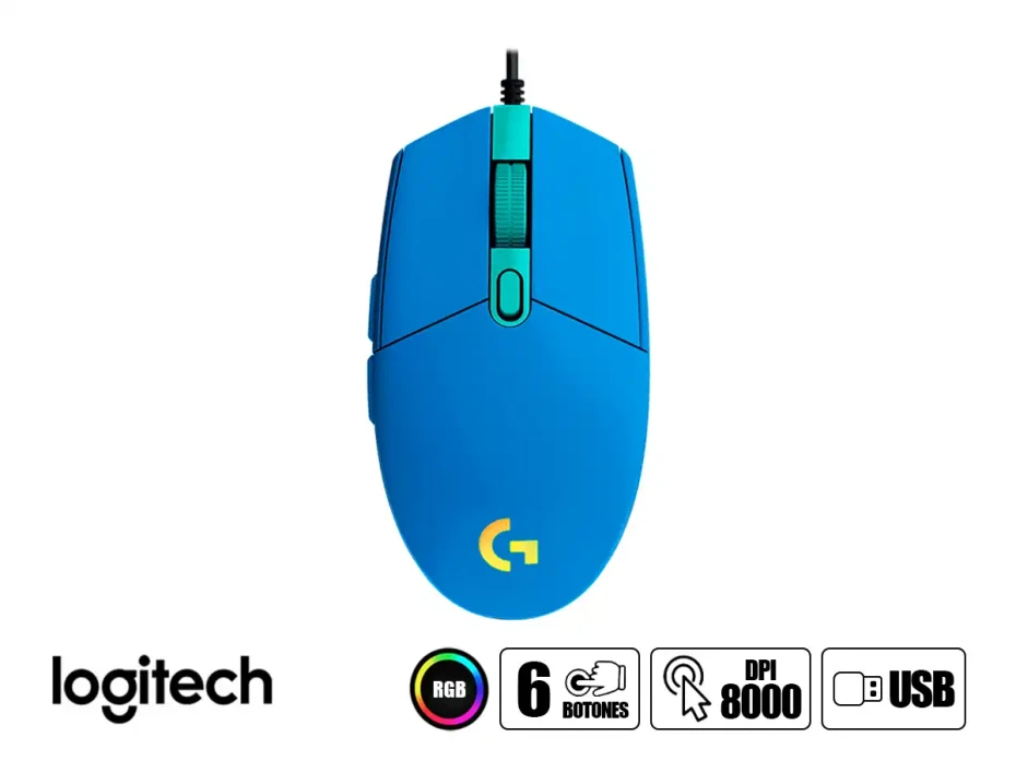 Mouse Logitech G203 Lightsync Gaming (910-005792) Hasta 8000 Dpi, 6 Botones Programables, Rgb, Azul