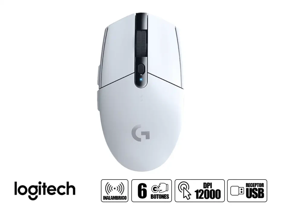 Mouse Inalambrico Logitech G305 Ligthspeed Gaming (910-005289) Hasta 12.000 Dpi, 6 Botones, Receptor Usb, Blanco