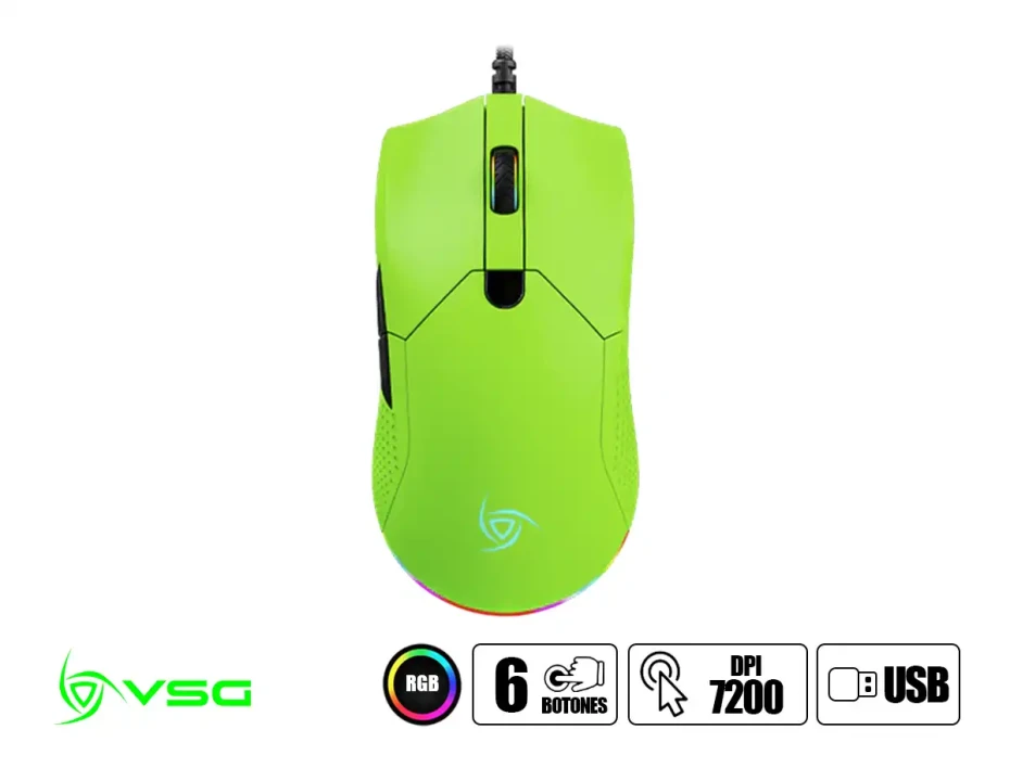 Mouse Vsg Aurora Verde Gaming (vg-m430-vbo) Hasta 7200 Dpi, 6 Botones, Rgb, Verde